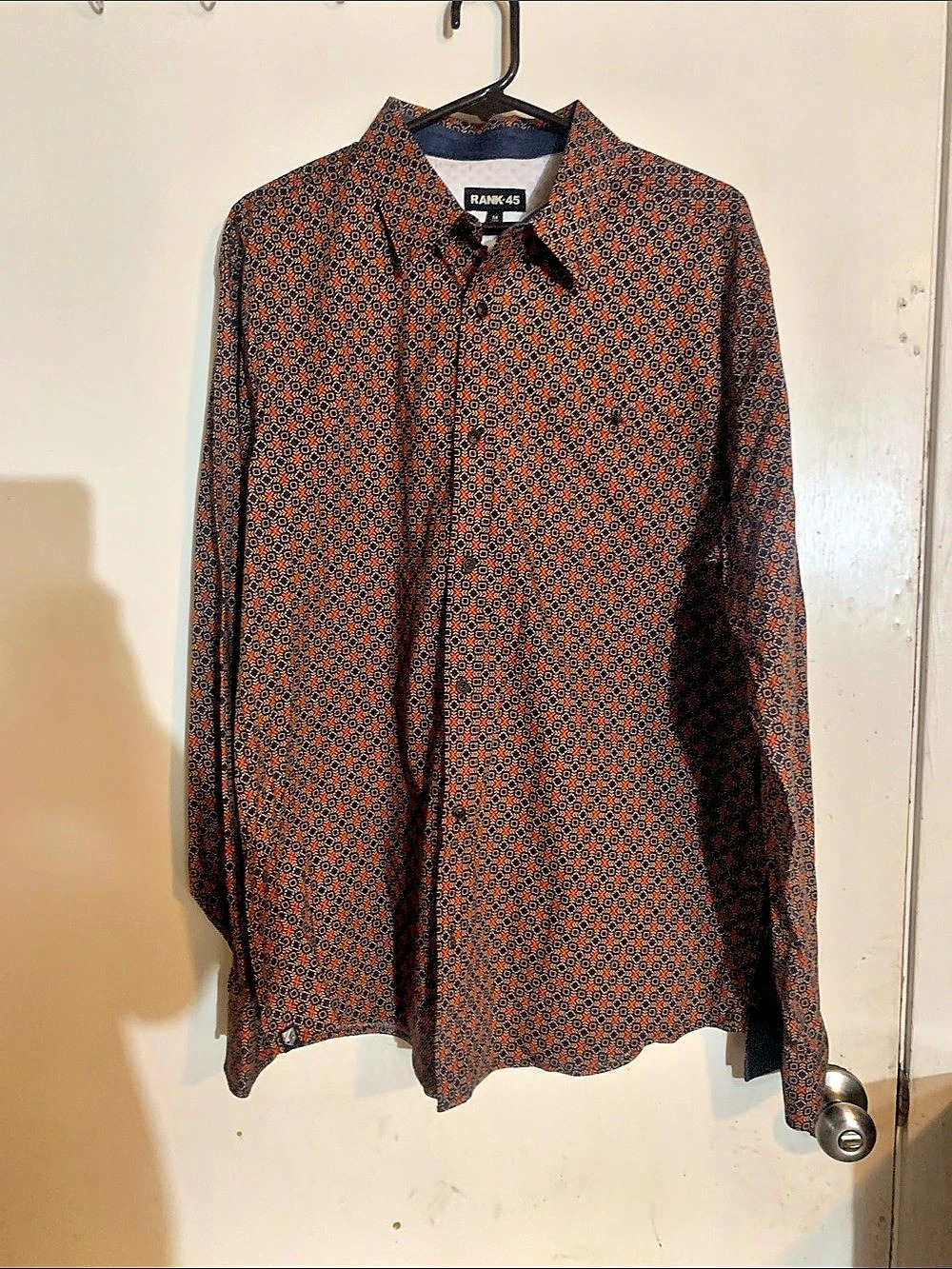 RANK-45 Men's Geometric Cotton Shirt Size Medium